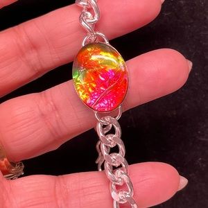 Colorful Oval Pendant Silver Bracelet